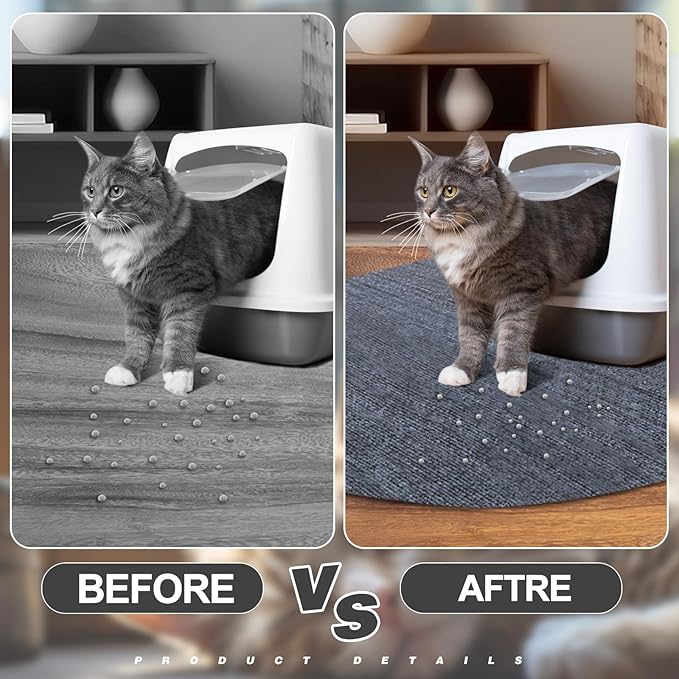 2 Pcs Corner Cat Litter Mat 29 Inch Litter Mat for Corner Machine Washable Litter Mat Ridged Design Fan Shaped Cat Litter Mat Absorbent Cat Litter Rug for Box Less Waste Space (Gray)