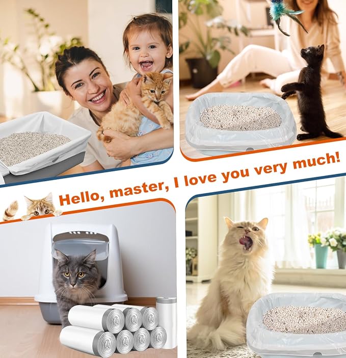 160 Count Cat Litter Box Liners with Drawstring, Compatible with Litter Box Robot 3 & 4, Cat Litter Bag Replacement, Self-Cleaning Cat Litter Trash Bags, 10-12 Gallons