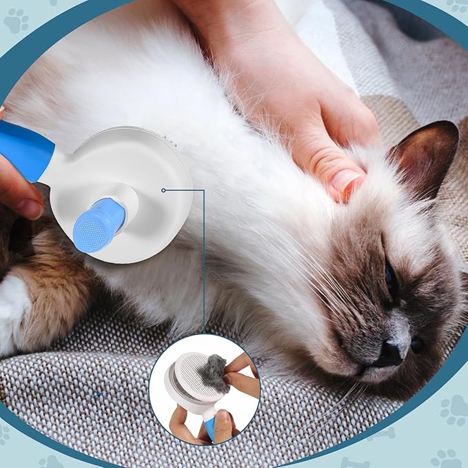 Brush for cats & dogs,self-cleaning pet brush,cat brush&dog brush, small dog brush,Pet Hair Grooming,Easy removes loose undercoat, fine needle (blue)