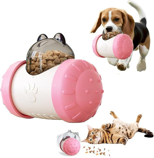 Treat Dispenser Dog Cat Toy Enhanced Slow Dispenser Food Puzzles Ball Interactive Chase Training Toys for Small Puppy Cat Bunny Hamster Pet Pig(Pink)