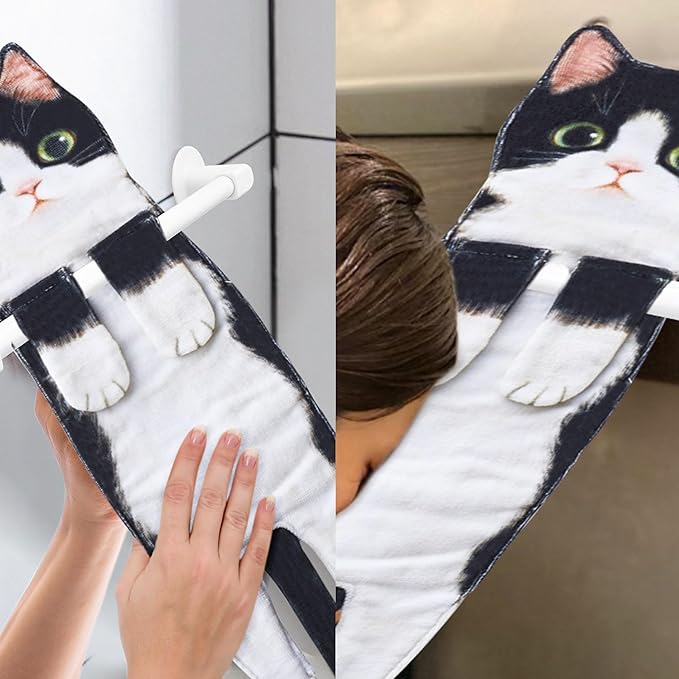 AGRIMONY Cat Funny Hand Towels with Towels Bar for Bathroom Kitchen - Cute Decorative Cat Decor Hanging Washcloths Face Towels Super Absorbent Soft - Housewarming Birthday Christmas Fun Gifts
