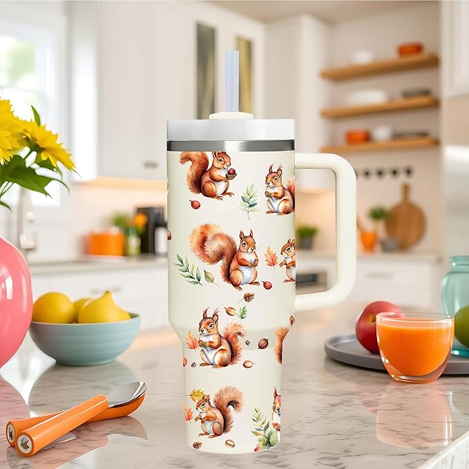 AMZUShome 40 OZ Squirrel Tumbler with Handle.Squirrel Lover Gifts.Unique Birthday Christmas Gifts for Squirrel Lover.Personalized 40 OZ Squirrel Tumbler Gifts for Women Men.