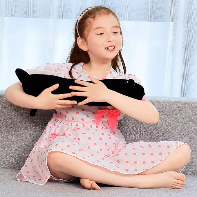 Soft Plush Cat Body Pillow, Long Stuffed Animal Toy Kitten Throw Pillow Gift for Kids, Girlfriend (50CM,Black)