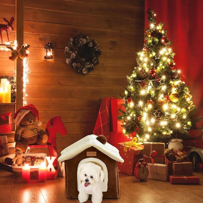 Christmas Cat Bed for Indoor Cats Plaid Christmas Cat Tent Cat Bed Cave for Pets Cats and Dogs (Pink-M(18.1 X 14.6 X 15.7 Inch))