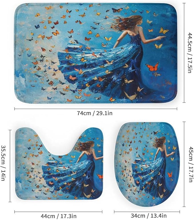 Brebasf Rustic Aesthetic Anime Girl Shower Curtain Set Bathroom Set Decorative Vintage Rustic Oil Painting Summer Beach Fantasy Colorful Butterfly 4 Piece