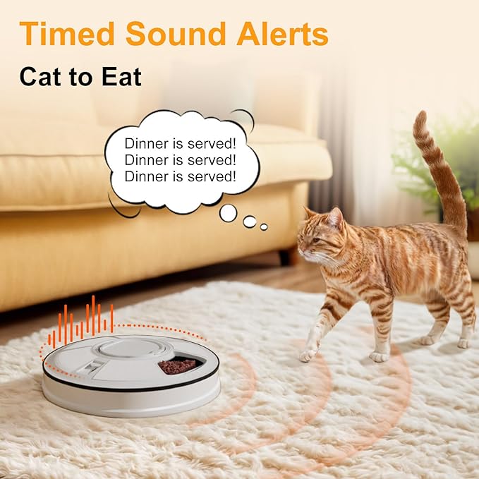 Automatic Cat Feeder Wet Food/Dry Food, 6 Meal Timed Pet Feeder Easily Programmable &Easy to Clean, Auto Feeder for Cats/Small Dogs(Black)