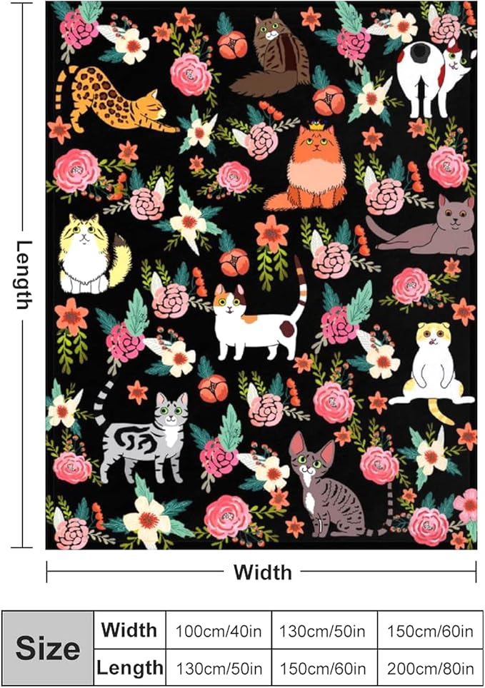 Cute Cat Blanket Soft Flannel Cat Throw Blankets Kids Adults for Bedding Bedroom Living Rooms Sofa Full Season Gifts 50"x40"