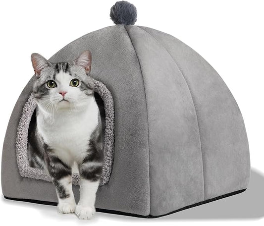 Cat Bed Cave for Indoor, Suitable for Cat Dome Bed, Hideaway Bed for Indoor Cats with Removable Mattress for Kittens. Cat Tent House for Dual Use (L:15"x15")