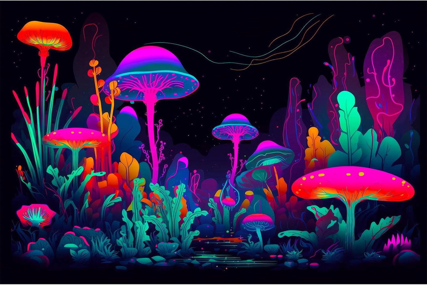 Mushrooms Aquarium Background Mushrooms in Dark Forest with Bright Colors Terrarium Background Tranquil Lake Cartoon Style Aquatic Plants Fish Tank Backdrop Poster Decorations Wallpaper Decor 36x24in