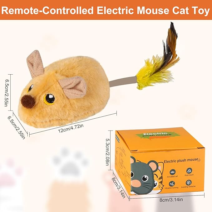 Interactive Cat Toy Mouse Moving Cat Toys for Indoor Cats, 2024 New Remote Control Cat Toys Mice Moving Toy, Squeaky Cat Toys for Cat Self Play Exercise Birthday Gift (Yellow)