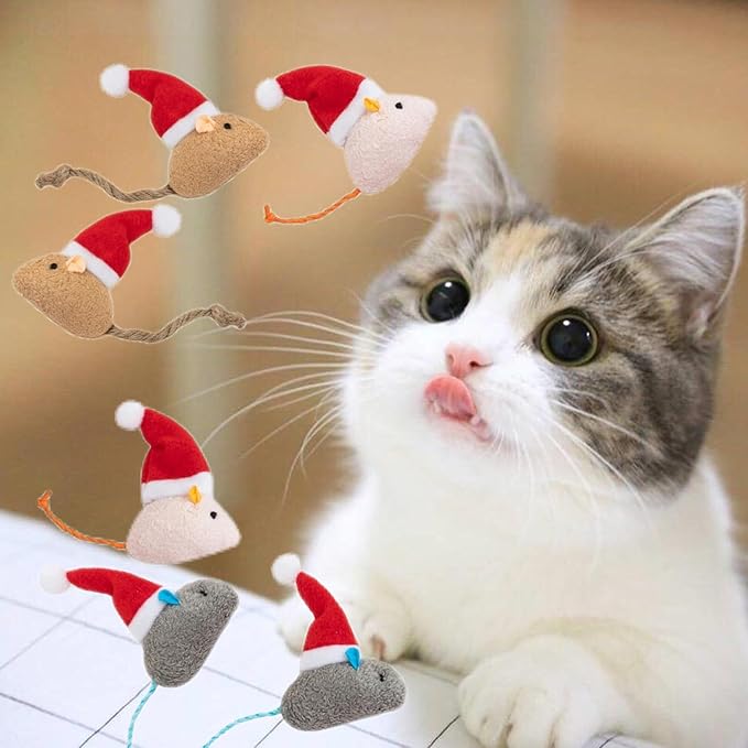 6 Packs Catnip Toys Interactive Toy Christmas Hat Costume Plush Mouse Shaped Cat Toys