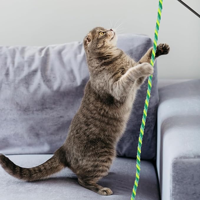 simarro 3 Pcs Cat Feather Wand Toys, Interactive Cat Teaser Wand Toy for Indoor Cats Adult, Colorful Feather Kitten Cat Stick Toys for Indoor Cats Play Chase Exercise (Colored Rope)