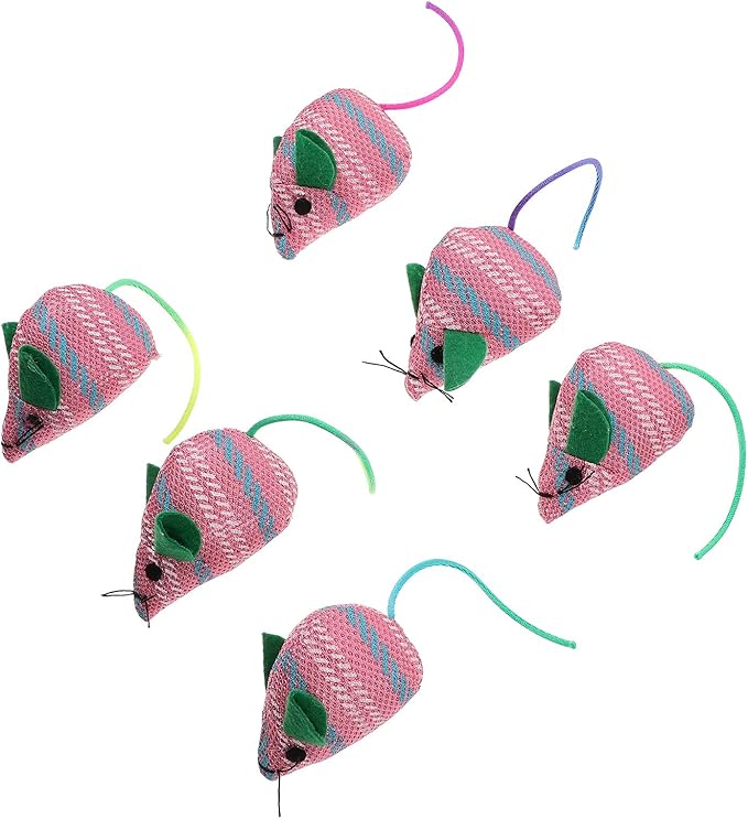 LUOZZY 6pcs Cats Mouse Plush Toy Plush Catnip Mouse Kitten Toys Interactive Plush Cat Chew Toys for Indoor Cats and Kittens (Pink and Green)