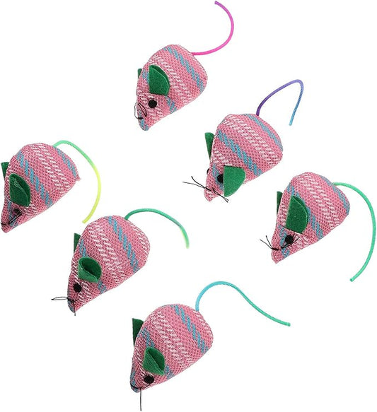 LUOZZY 6pcs Cats Mouse Plush Toy Plush Catnip Mouse Kitten Toys Interactive Plush Cat Chew Toys for Indoor Cats and Kittens (Pink and Green)