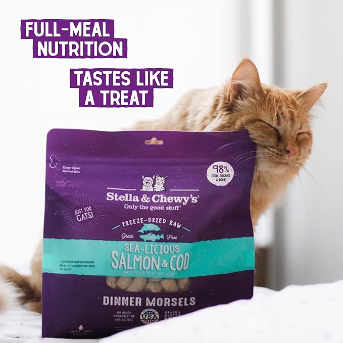 Stella & Chewy's Freeze-Dried Raw Sea-Licious Salmon & Cod Dinner Morsels Grain-Free Cat Food - 8 oz bag, nn/a