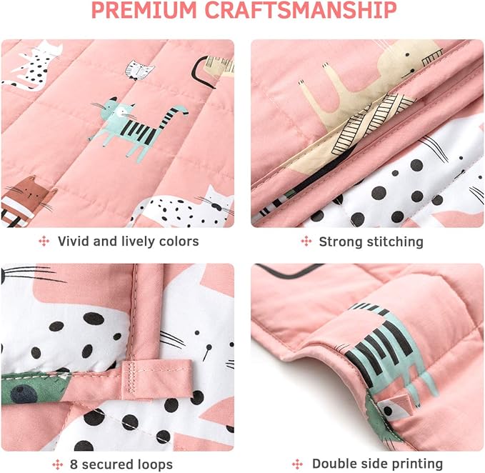 Mr. Sandman Weighted Blanket 3 Pounds Washable, Best for 20-40lb Breathable Cotton Heavy Blanket with Nontoxic Glass Beads - 36" x 48" Cute Cat