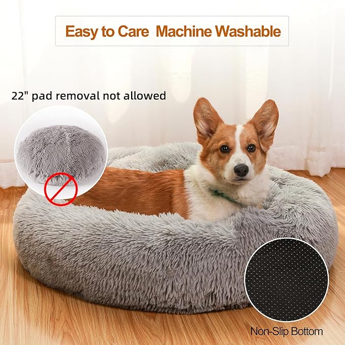 JEMA Calming Small Dog Beds for Small Dogs,Washable Donut Cuddler Pet Bed Cushions,Durable & Cozy Soft Dog Bed with Removable Pad 22 Inch