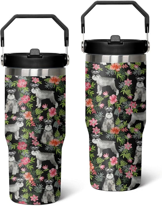 30 Oz Schnauzer Tumbler with Handle and Straw, Dog Mug Insulated Dog Coffee Mug, Double Wall Stainless Steel Schnauzer Coffee Mug, Dog Dad Mug or Dog Mom Tumbler Schnauzer Gifts for Women and Men