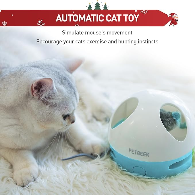 PETGEEK Interactive Cat Toy, Hide Mouse Cat Toy with Squeaky Mouse, Electronic Automatic Cat Toys with Catnip Filled Hidey Mouse, Best Gift for Birthday, Thanksgiving, Christmas, New Year
