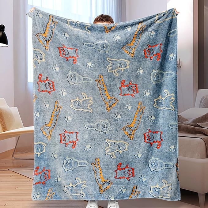 Sviuse Cat Blanket Soft Flannel Fleece Blankets with Minimalist White Cats Pattern, Cozy and Warm for Bed, Sofa, or Gift for Cat Lovers Girls, Women, Kids (Cat 11, 60" X 80")