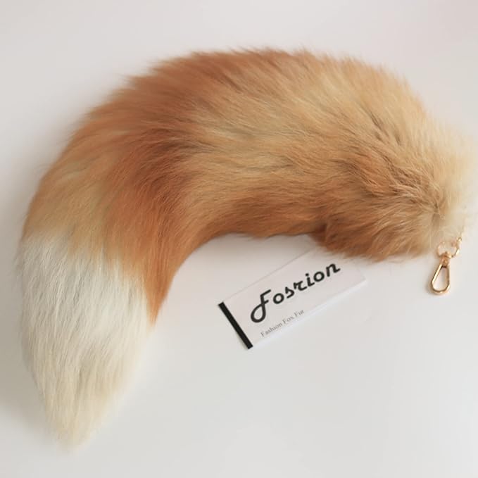 Fosrion Real Fox Tail Fur Hair Cat Bites Catching Hunting Toy (Orange, Only Tail)
