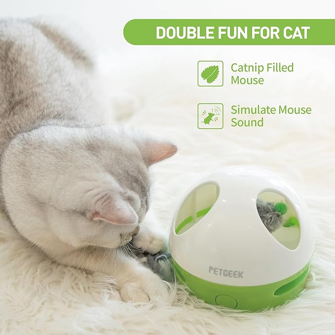PETGEEK Interactive Cat Toy, Hide Mouse Cat Toy with Squeaky Mouse, Electronic Automatic Cat Toys with Catnip Filled Hidey Mouse, Best Gift for Birthday, Thanksgiving, Christmas, New Year