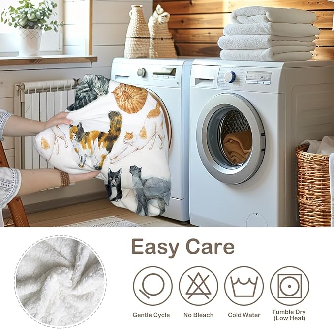 Sleepwish Colorful Cat Fleece Throw Blanket for Couch Chair Fuzzy Kitten Print Plush Sherpa Blanket Gifts for Cat Lovers Kids, Baby(30"x 40")