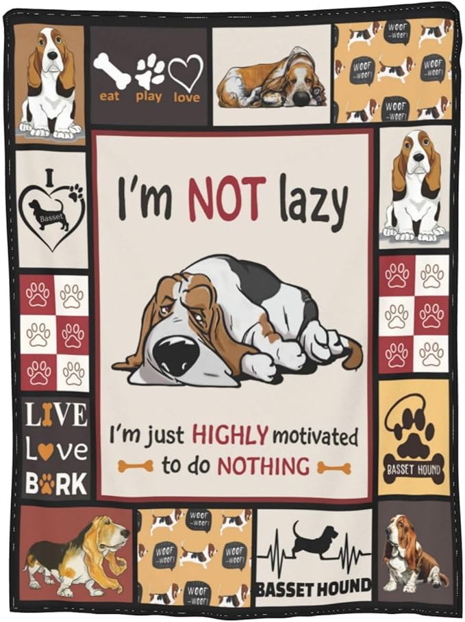 Basset Hound Dog Blanket Dog Decor Throw Blanket Super Warm Soft Plush Lightweight Fleece Flannel Cute Animal Blanket Gifts for Girls Baby Kids Women Boys for Winter Couch Bedding 60"X80"