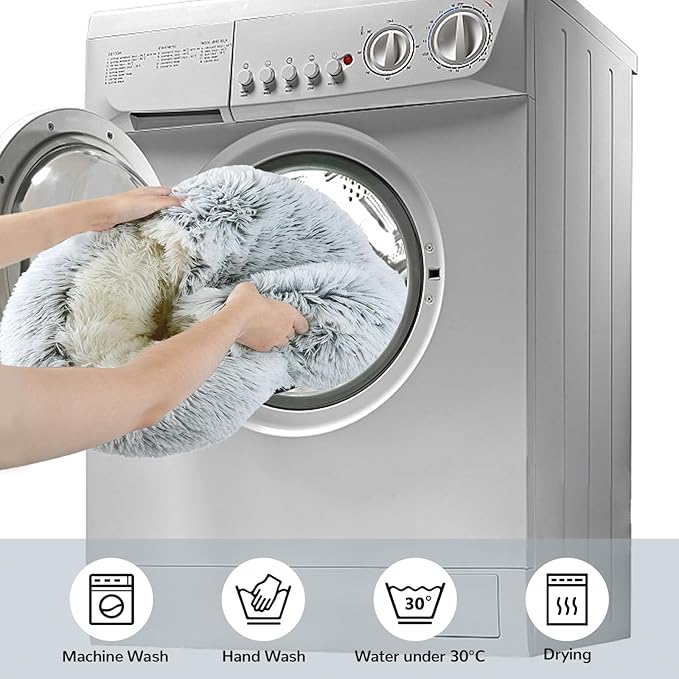 Cat Bed Round, Hooded Cat Bed Cave Fluffy Dog Beds, Cozy Donut Anti Anxiety Dog Bed for Small Dog and Cat, Gifts for Cat Lovers(20×20inch, Grey)