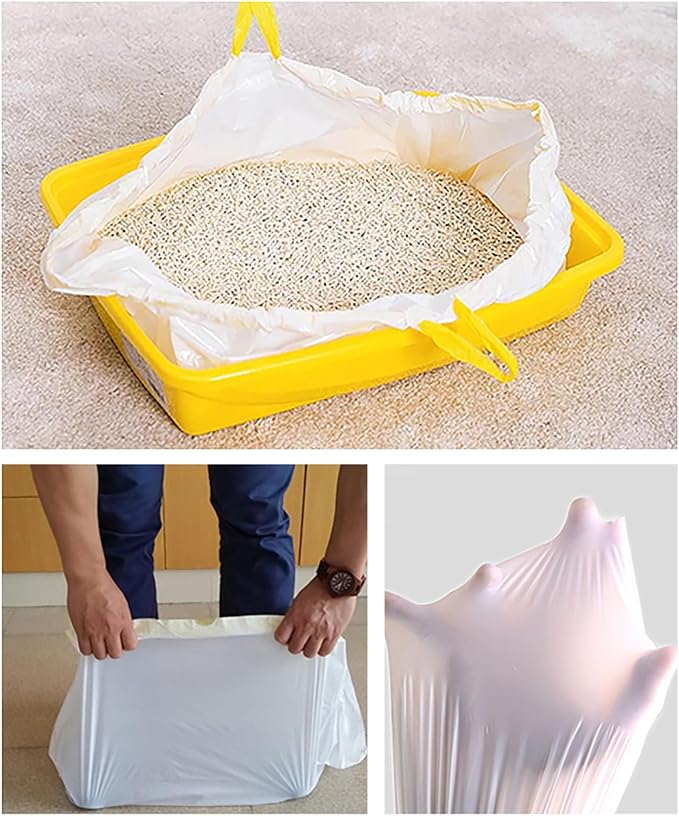 80 Count Cat Drawstring Litter Box Liners 26.6 * 16.7 inches 2 Mils Heavy Duty Leak-proof Cat Poop Bags Extra Durable Pet Cat Litter Box Replacement Waste Bags for Self-Cleaning Litter Box