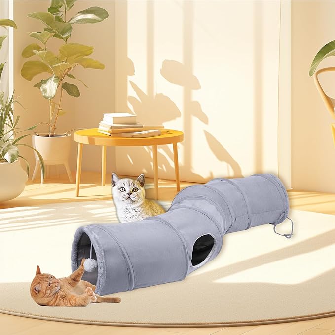 Cat Tunnel, S-Shape Collapsible Cat Play Tube Toys with Plush Ball, Indoor Cat Play Tunnel for Cat, Puppy, Kitty, Kitten, Rabbit (S-Shape)