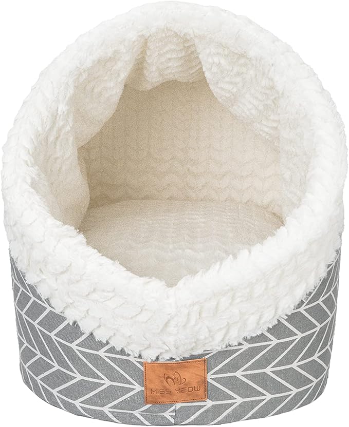 Cat Bed for Indoor Cats,Medium Large Cats Cave Bed,Machine Washable Slip Resistant Bottom,Ultra Soft Plush Cushion (Gray Arrow Cave)