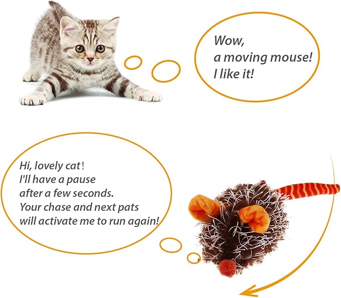 Gigwi Interactive Cat Toy Moving Mouse, Automatic Cat Toy Mice Electronic with Furry Tail, Squeaky Cat Toys for Indoor Cats/Outdoor Exercise (Orange Ear)