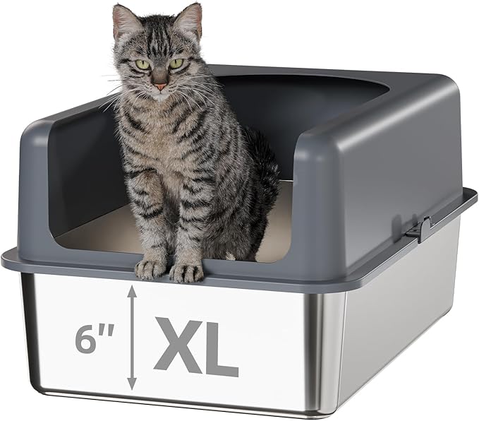 High-Sided Stainless Steel Cat Litter Box,Stainless Steel Litter Box with Lid,Extra Large Litter Box,Easy-to-Clean Metal Litter Pan for Cats (24''L X 16''W X 12''H with Enclosure)