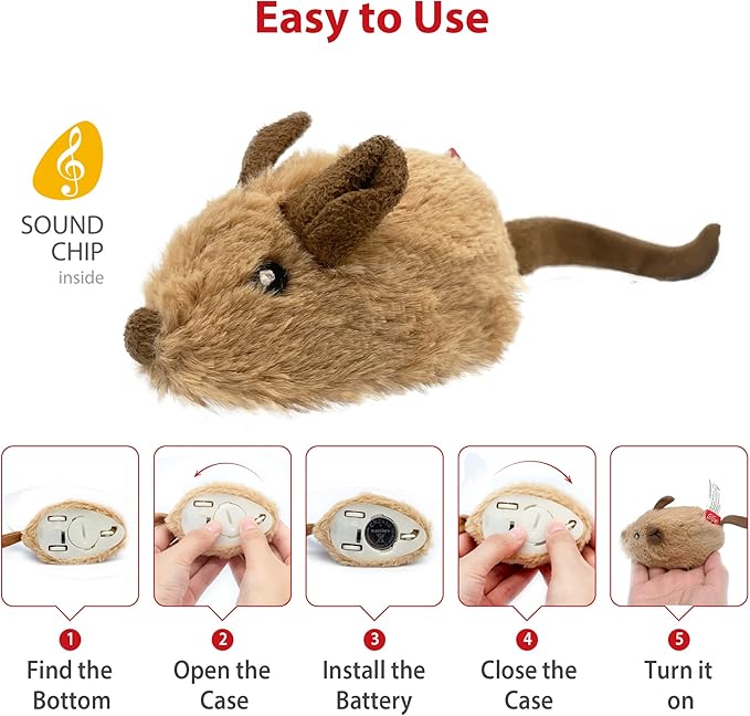 Gigwi Interactive Cat Toys for Indoor Cats, Cat Mouse Toys with Electronic Realistic Squeaky Sound, Automatic Moving Kitten Toys Electric Mice Toy Self Play Exercise(Brown Ear)
