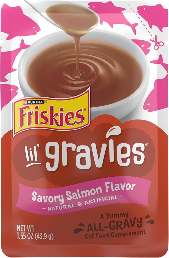 Purina Friskies Lil' Gravies Savory Salmon Flavor Cat Food Complement Lickable Cat Treats - (Pack of 16) 1.55 oz. Pouches