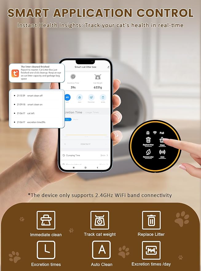 (2025) Self Cleaning Litter Box, Upgraded Robot Automatic Litter Box for Multiple Cats, 65L+9L Extra Large, Features Negative ion Sterilization and Deodorization, APP Control, Health Monitor