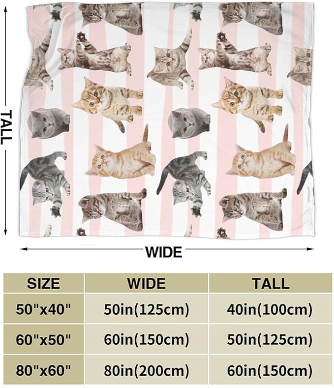 Fuzzy Throw Blanket 350 GSM Fleece Ultra-Soft Microfiber Blanket for Adults Kids Gift Couch, Sofa, Bed Cute Cat 80"x60"