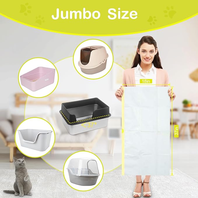 24 PACK Jumbo Cat Litter Box Liners, Tear Resistant Heavy Duty Cat Litter Bags with Drawstring, Pre-Separated for Easy Access, Easy Cleanup
