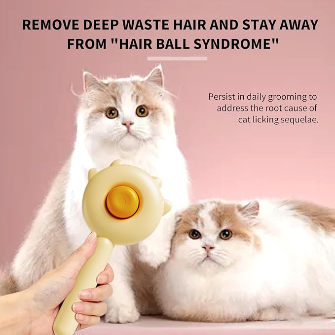 Cat & Pet Grooming Slicker Brush with Release Button - Cleaner for Long & Short Fur on Cats, Kittens, and Dogs (Yellow)