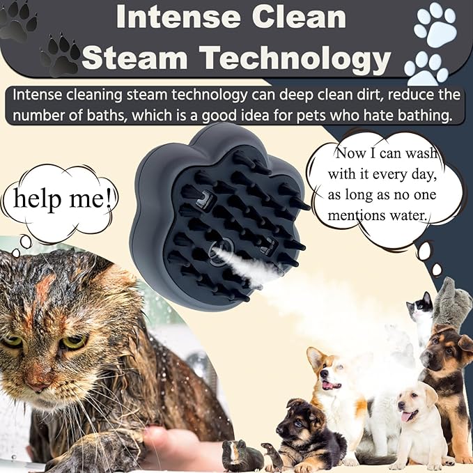 Steam Cat Brush, 4 in 1 Cordless Cat Steam Brush Built-in Lithium Battery, Silicone Massaging Grooming Brush, Remove Static Flying Hair，Pet Hair Cleaning Brush Comb for Cats Dogs(Gray)