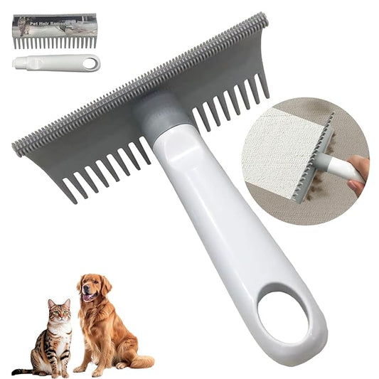 2 in 1 Pet Hair Removal Tool, 2 Sizes Serrated Scraper Edges, Portable Pet Hair Remover, Cat Hair Remover for Furniture, Rug Scraper for Pet Hair, Long Tooth Comb for Dog Grooming