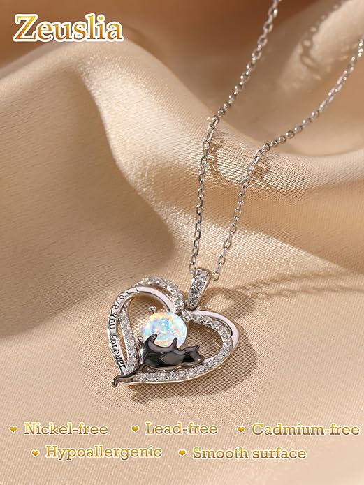 Birthstone Cat Necklaces,925 Sterling Silver Cat Necklace Heart Pendant for Women,Dainty Animal Jewelry for Her,Wedding Anniversary Birthday Gifts for Women Mom Grandma