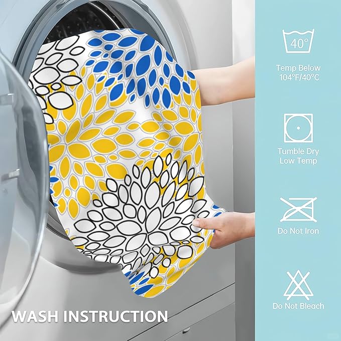 Dahlia Floral Hand Towel Set of 2,Blue and Yellow Abstract Art Face Washcloths Fingertip Kitchen Towels 28 x 14 Inch Soft Bath Dish Cloth for Bathroom Gym Hotel Salon Spa Sport