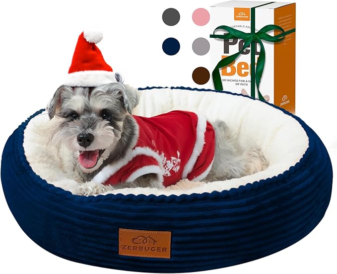 23in Round Cat Dog Bed for Large Medium Small Dogs Cats, Machine Washable Sleeping Sofa, Non-Slip Bottom Breathable Soft Calming Pet Cuddler for Indoor/Outdoor/Car/Cage, Navy Blue