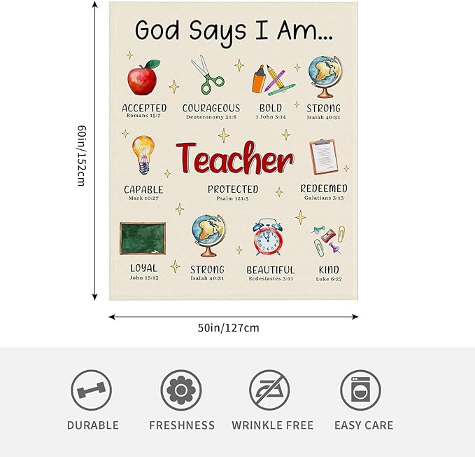 CIUGOIG Christian Gifts for Women, God Says I Am Teacher Blanket 50"x60", Inspirational Religious Birthday Gifts for Teacher Bible Verse Blanket, Teacher Gifts, Christian Teacher Gifts