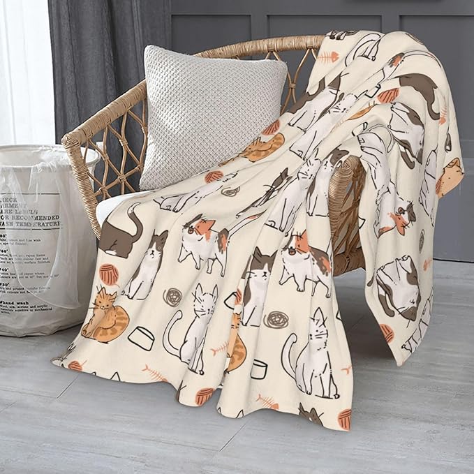 Kids Cats Print Blanket Throw 80"x60", Plush Flannel Blankets with Cats On It, Soft Warm Decorative for Kids Women Adults Cat Lovers