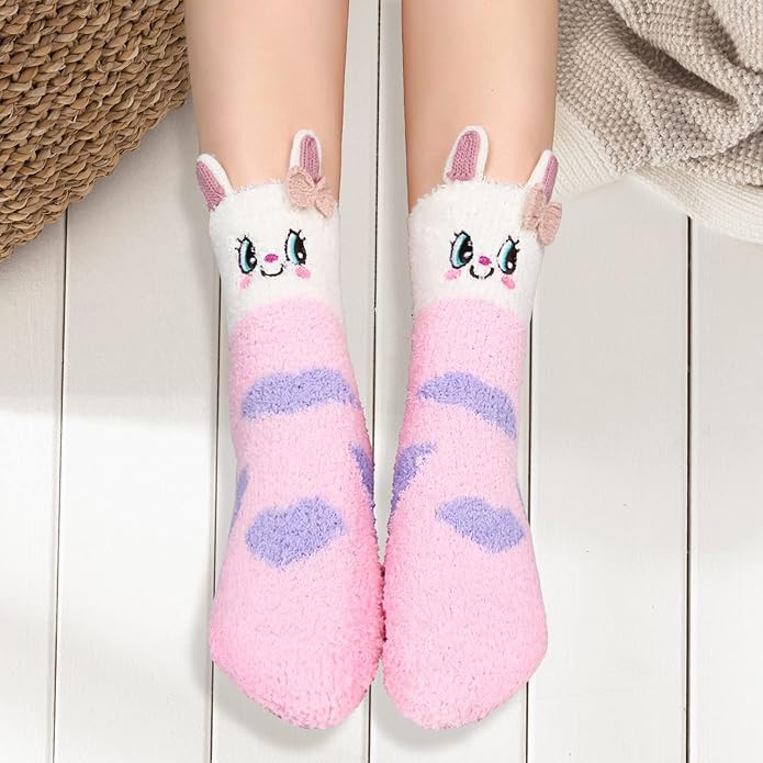 Benefeet Sox Cute Animal Fuzzy Socks for Women Girls Funny 3D Animal Cozy Socks Fluffy Slipper Socks Plush Comfy Soft Socks