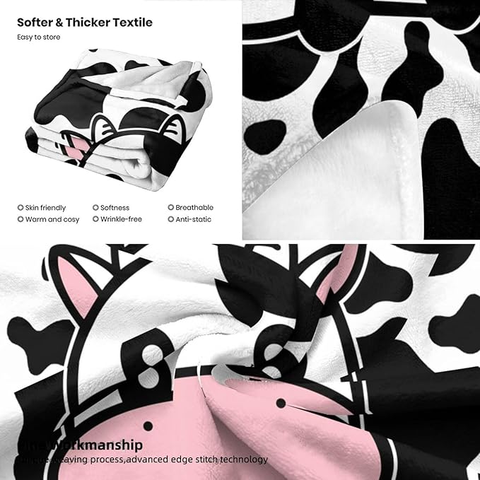 Cute Cow Blanket Soft Cozy Flannel Cow Throw Blankets Kids Adults for Bedding Bedroom Living Rooms Sofa Full Season Gifts 50"x40"