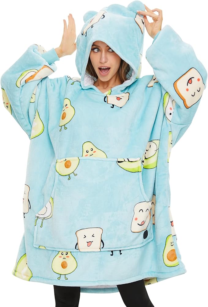 THREE POODLE Wearable Blanket Hoodie for Women, Oversized Sherpa Sweatshirt Blanket for Adults Men, Warm Cozy Avocado Hooded Blanket, Gifts for Mom Girlfriend Sister